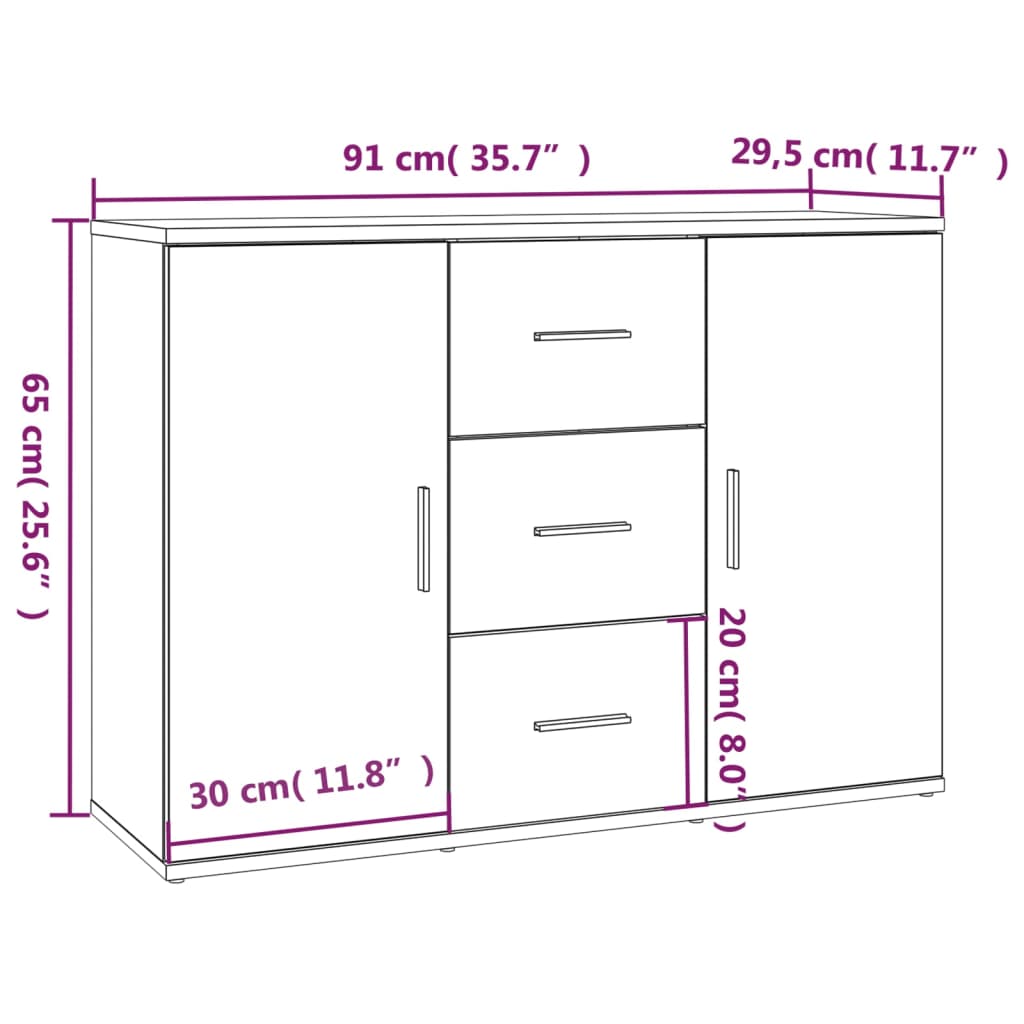 vidaXL Sideboard Sonoma Oak 91x29.5x65 cm Engineered Wood