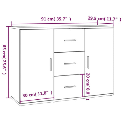 vidaXL Sideboard Sonoma Oak 91x29.5x65 cm Engineered Wood