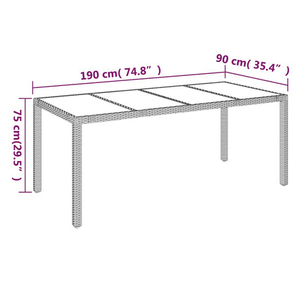 vidaXL Garden Table with Glass Top Grey 190x90x75 cm Poly Rattan