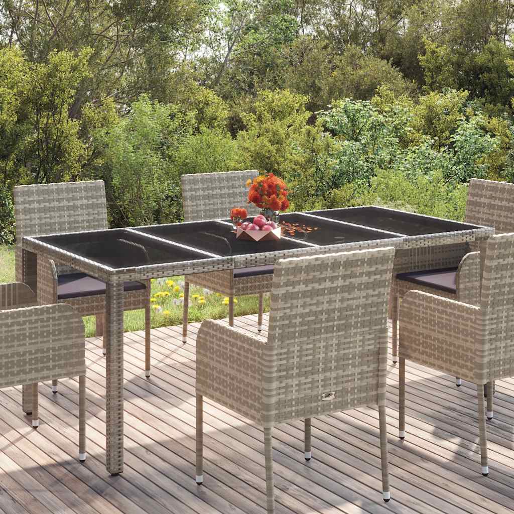 vidaXL Garden Table with Glass Top Grey 190x90x75 cm Poly Rattan