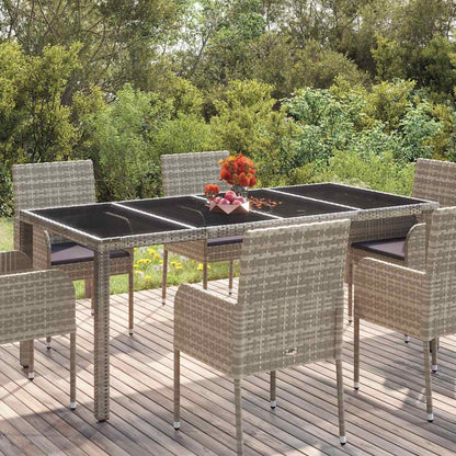 vidaXL Garden Table with Glass Top Grey 190x90x75 cm Poly Rattan