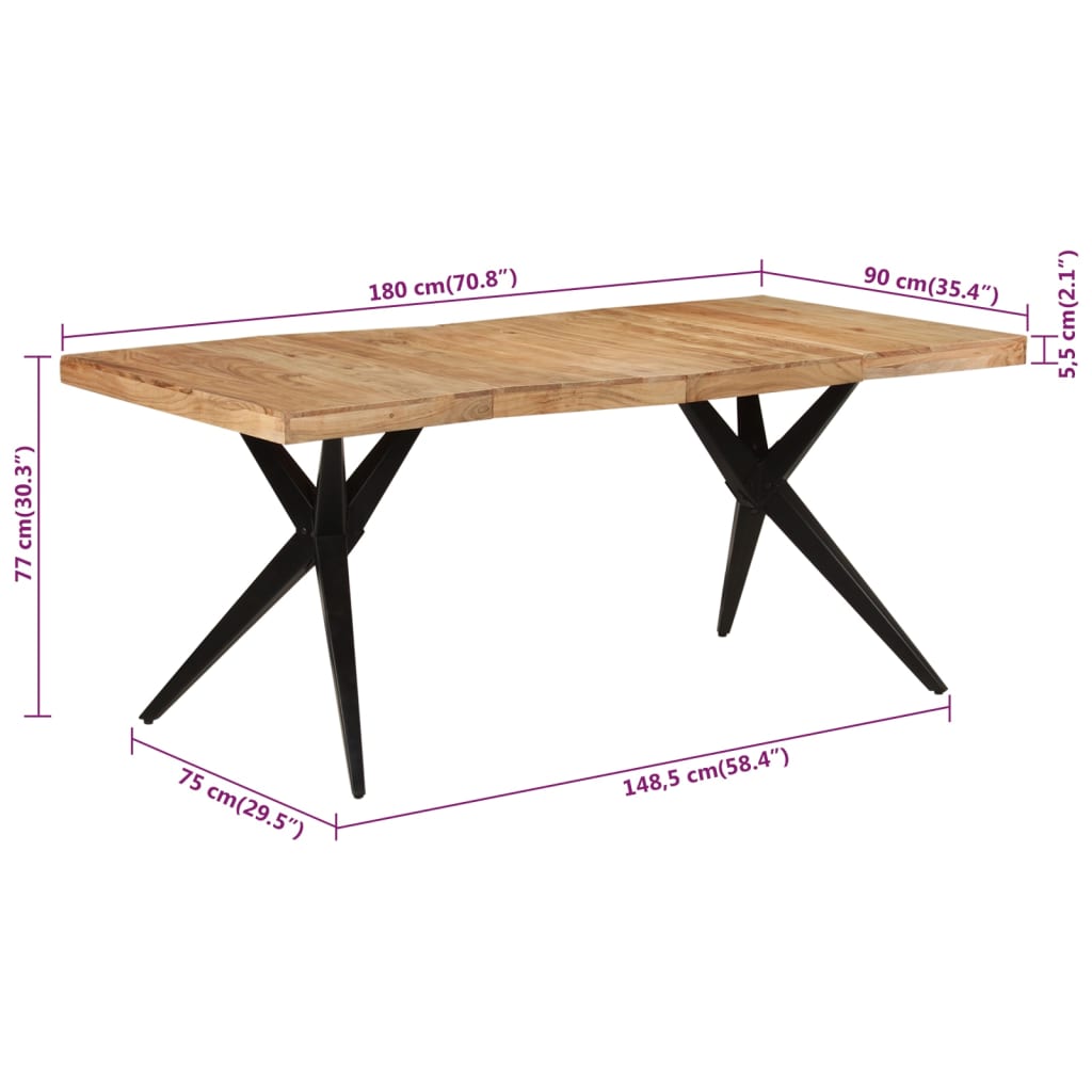 vidaXL Dining Table Black 180x90x77 cm Solid Wood Acacia