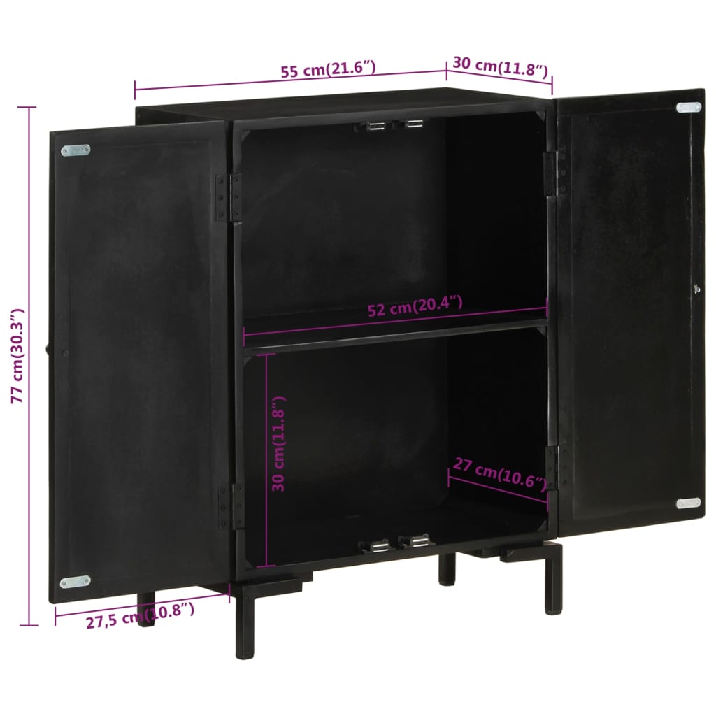 vidaXL Sideboard Black 55x30x77 cm Solid Wood Mango and Iron