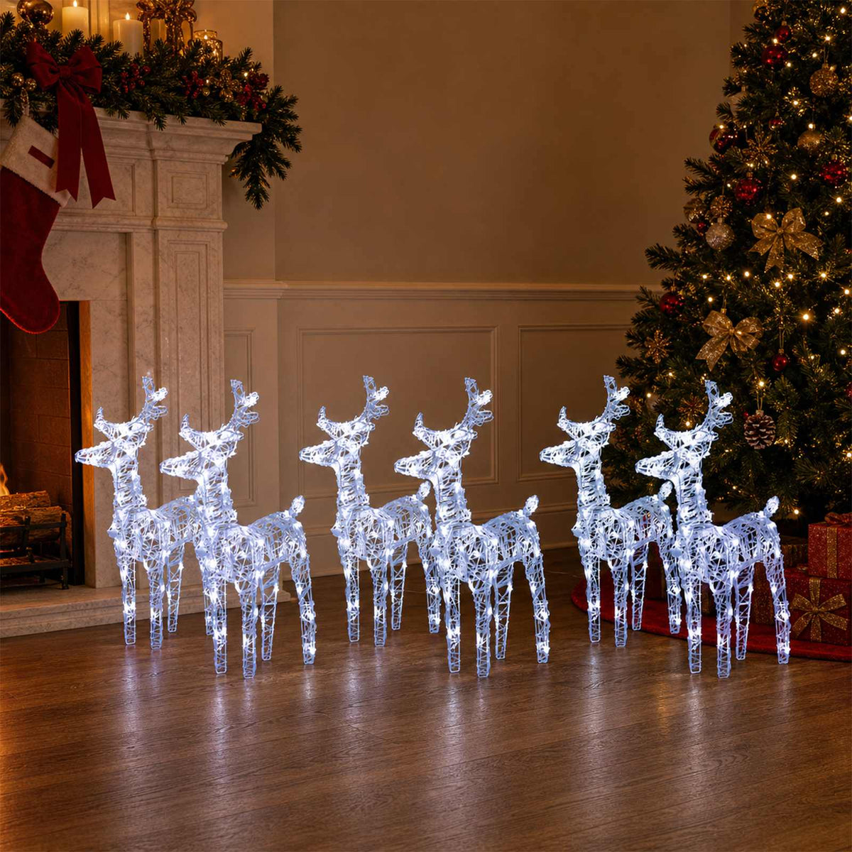 vidaXL Christmas Reindeers 6 pcs Cold White 240 LEDs Acrylic