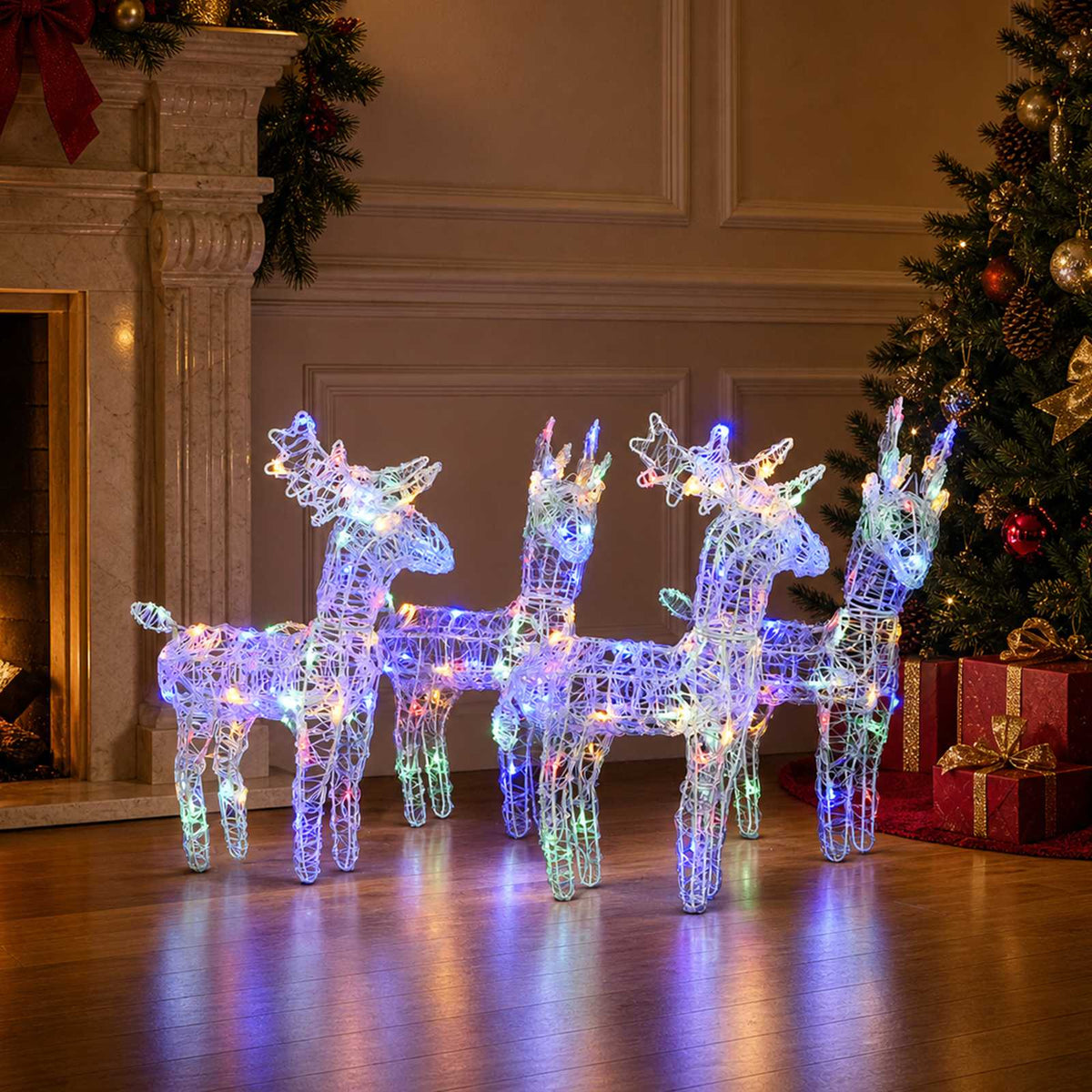 vidaXL Christmas Reindeers 4 pcs Multicolour 160 LEDs Acrylic