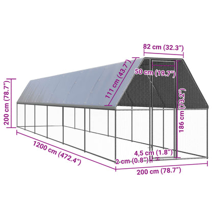 vidaXL Outdoor Chicken Cage 2x12x2 m Galvanised Steel