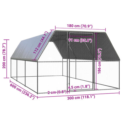vidaXL Outdoor Chicken Cage 3x6x2 m Galvanised Steel