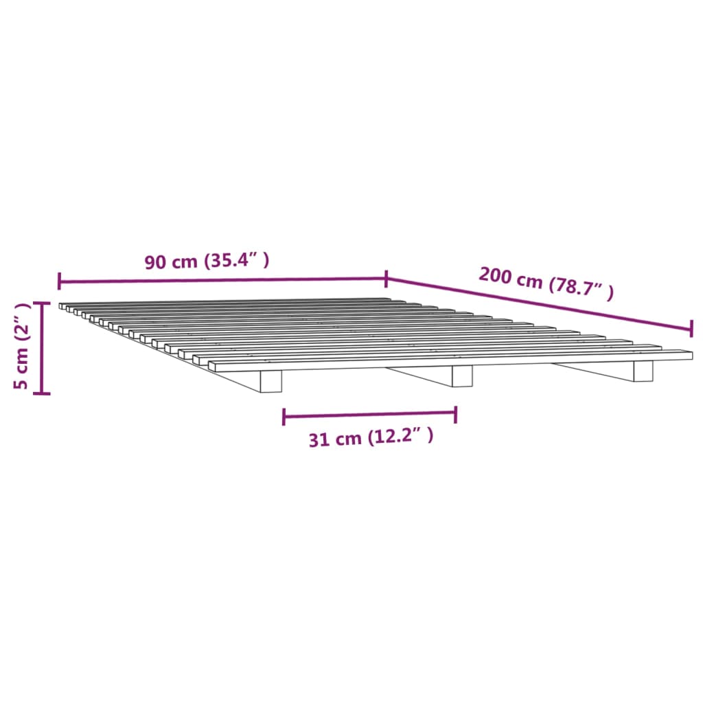 vidaXL Bed Frame without Mattress White 90x200 cm Solid Wood Pine