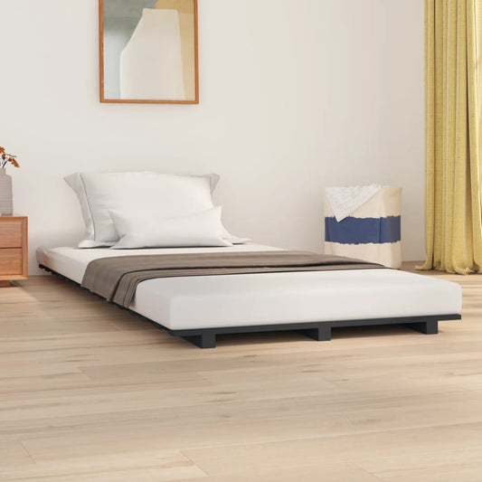 vidaXL Bed Frame without Mattress Grey 90x200 cm Solid Wood Pine