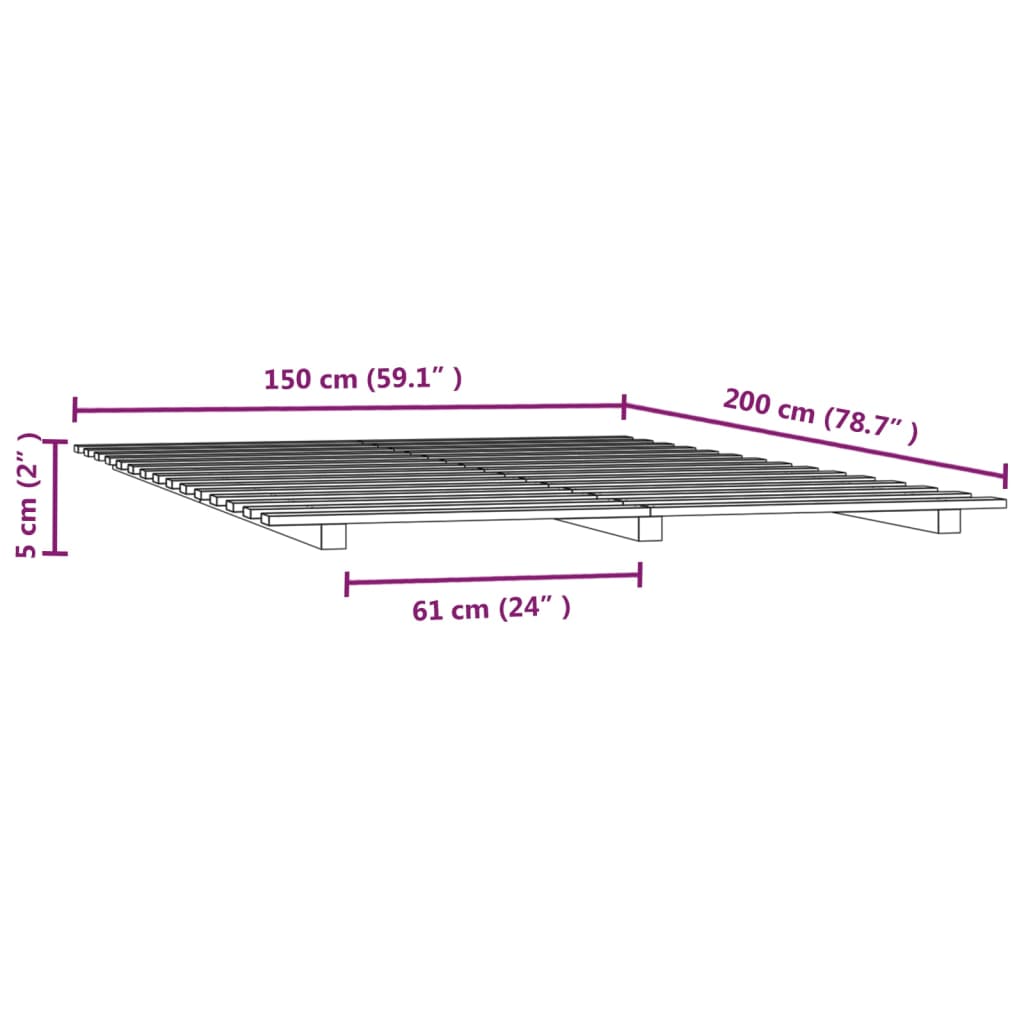 vidaXL Bed Frame without Mattress 150x200 cm King Size Solid Wood Pine