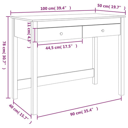 vidaXL Desk with Drawers White 100x50x78 cm Solid Wood Pine