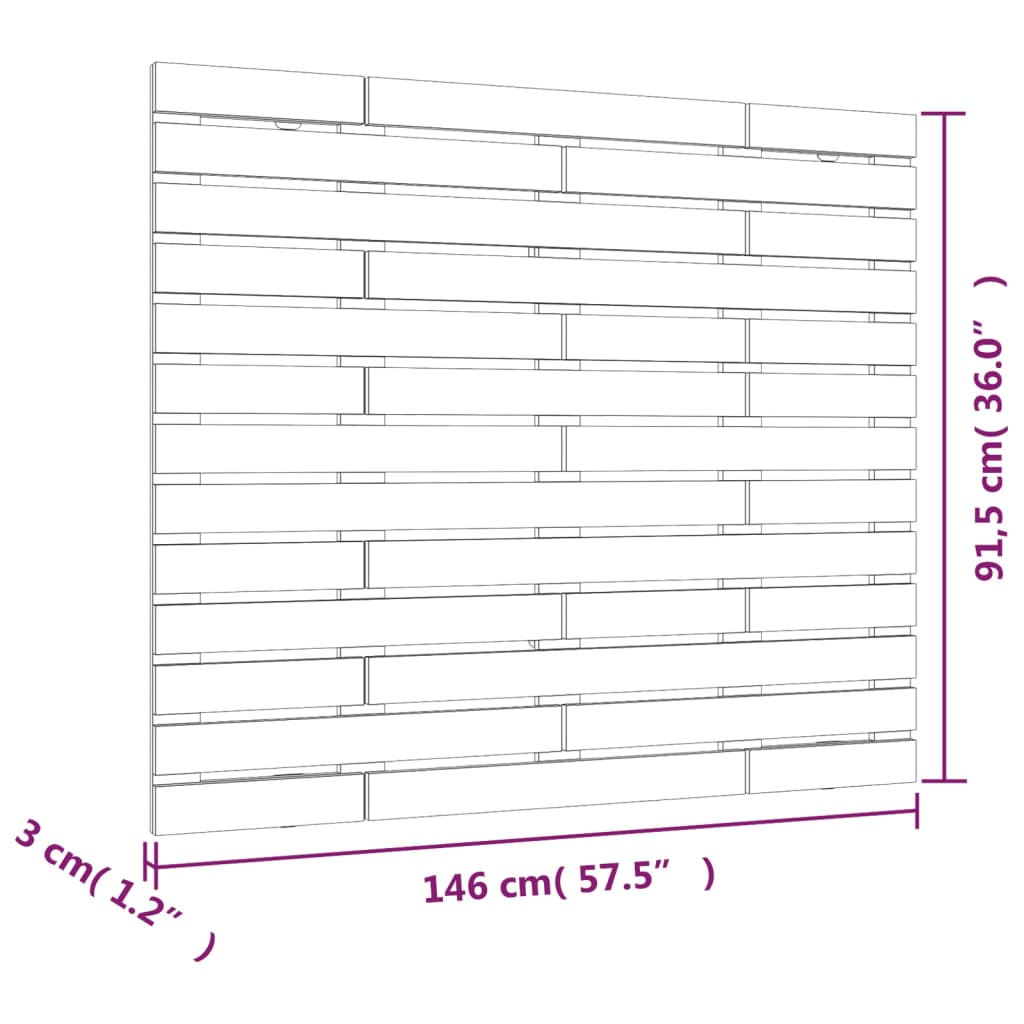 vidaXL Wall Headboard Black 146x3x91.5 cm Solid Wood Pine