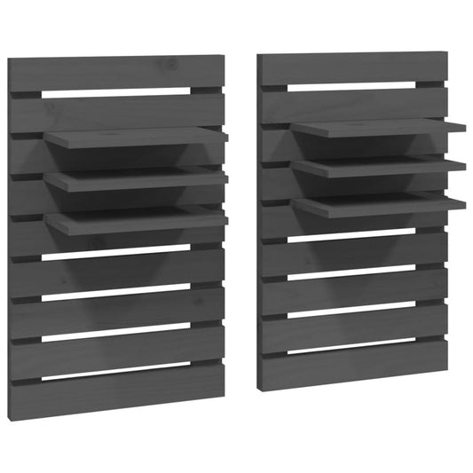 vidaXL Wall-mounted Bedside Shelves 2 pcs Grey Solid Wood Pine