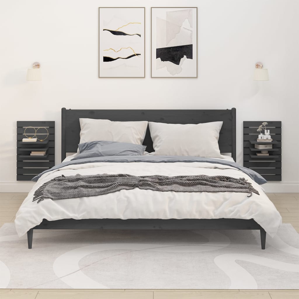 vidaXL Wall-mounted Bedside Shelves 2 pcs Grey Solid Wood Pine
