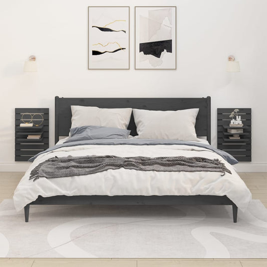 vidaXL Wall-mounted Bedside Shelves 2 pcs Grey Solid Wood Pine