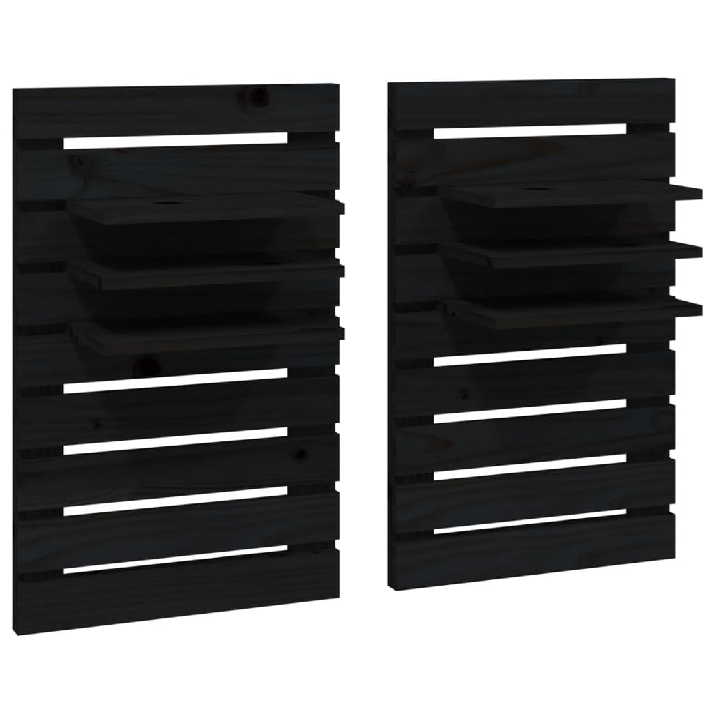 vidaXL Wall-mounted Bedside Shelves 2 pcs Black Solid Wood Pine