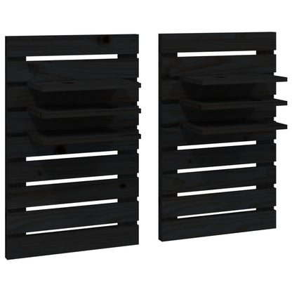 vidaXL Wall-mounted Bedside Shelves 2 pcs Black Solid Wood Pine