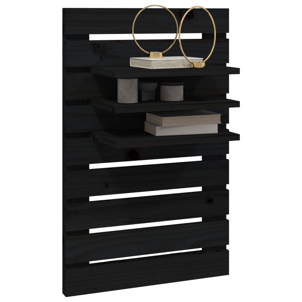 vidaXL Wall-mounted Bedside Shelves 2 pcs Black Solid Wood Pine