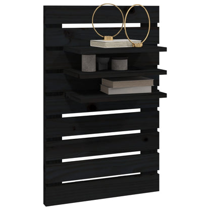 vidaXL Wall-mounted Bedside Shelves 2 pcs Black Solid Wood Pine