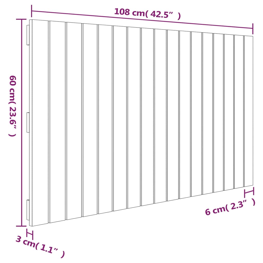 vidaXL Wall Headboard 108x3x60 cm Solid Wood Pine
