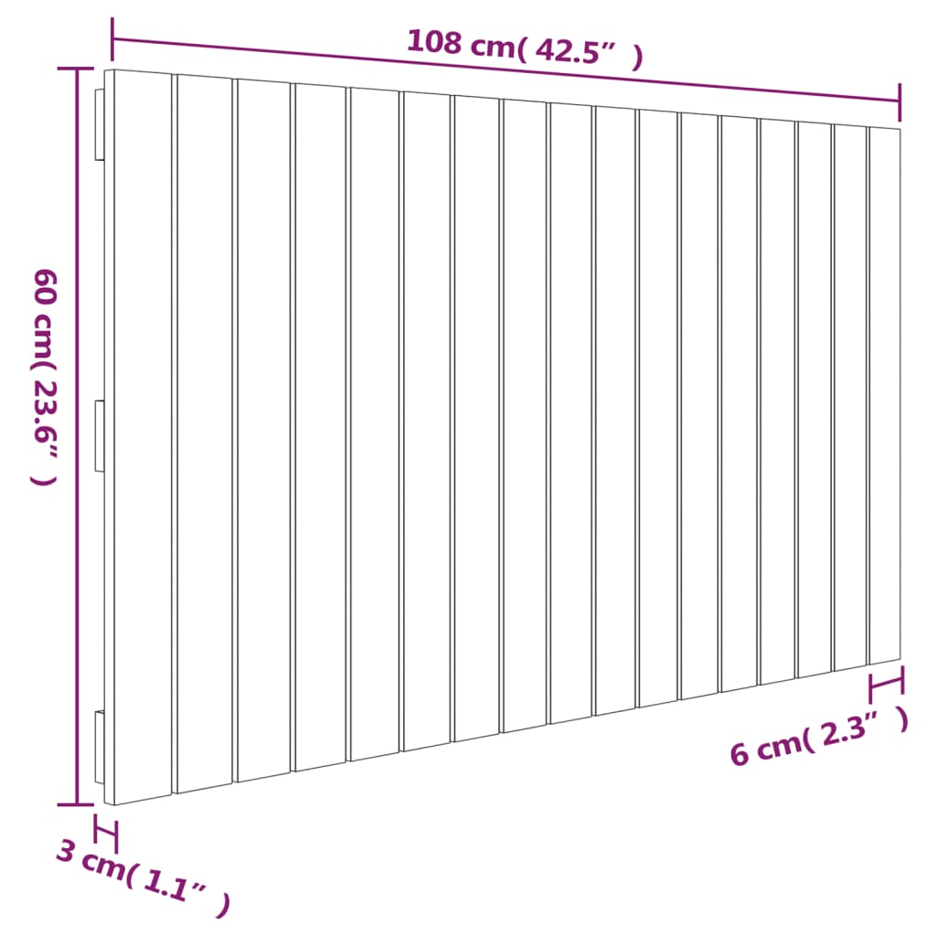 vidaXL Wall Headboard White 108x3x60 cm Solid Wood Pine