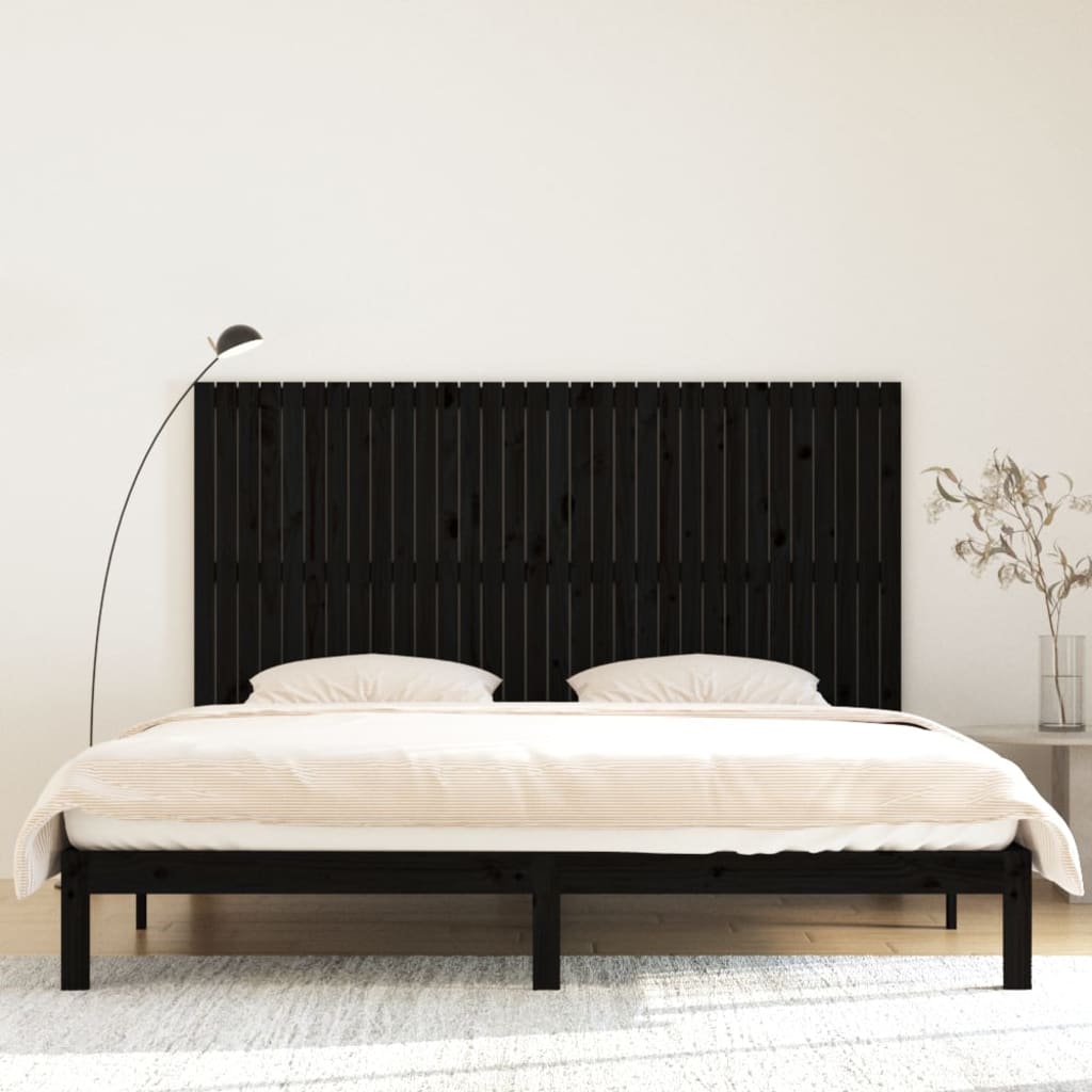 vidaXL Wall Headboard Black 204x3x110 cm Solid Wood Pine