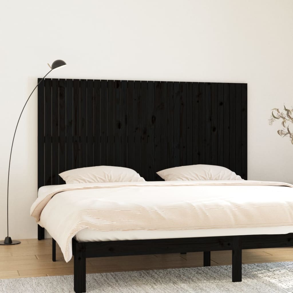 vidaXL Wall Headboard Black 204x3x110 cm Solid Wood Pine