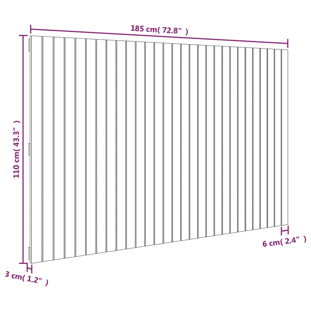 vidaXL Wall Headboard Grey 185x3x110 cm Solid Wood Pine