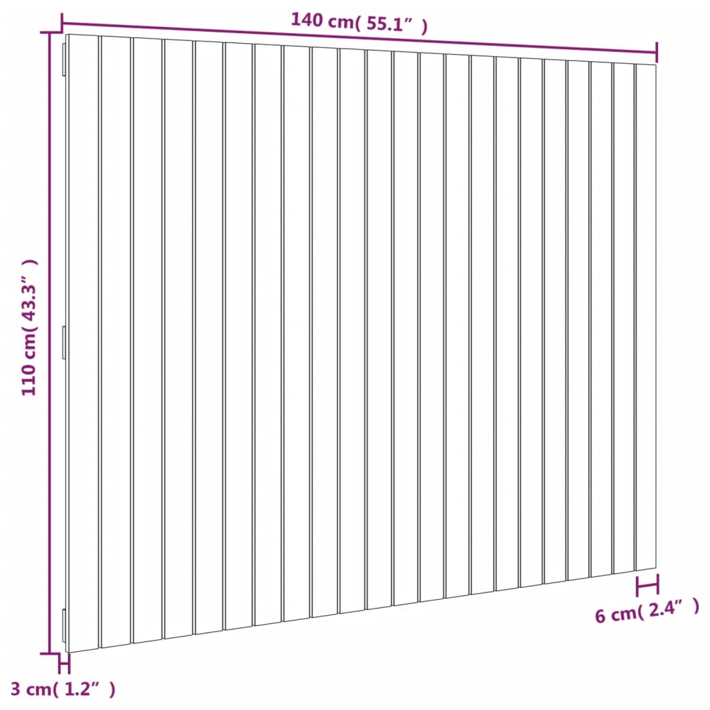 vidaXL Wall Headboard 140x3x110 cm Solid Wood Pine
