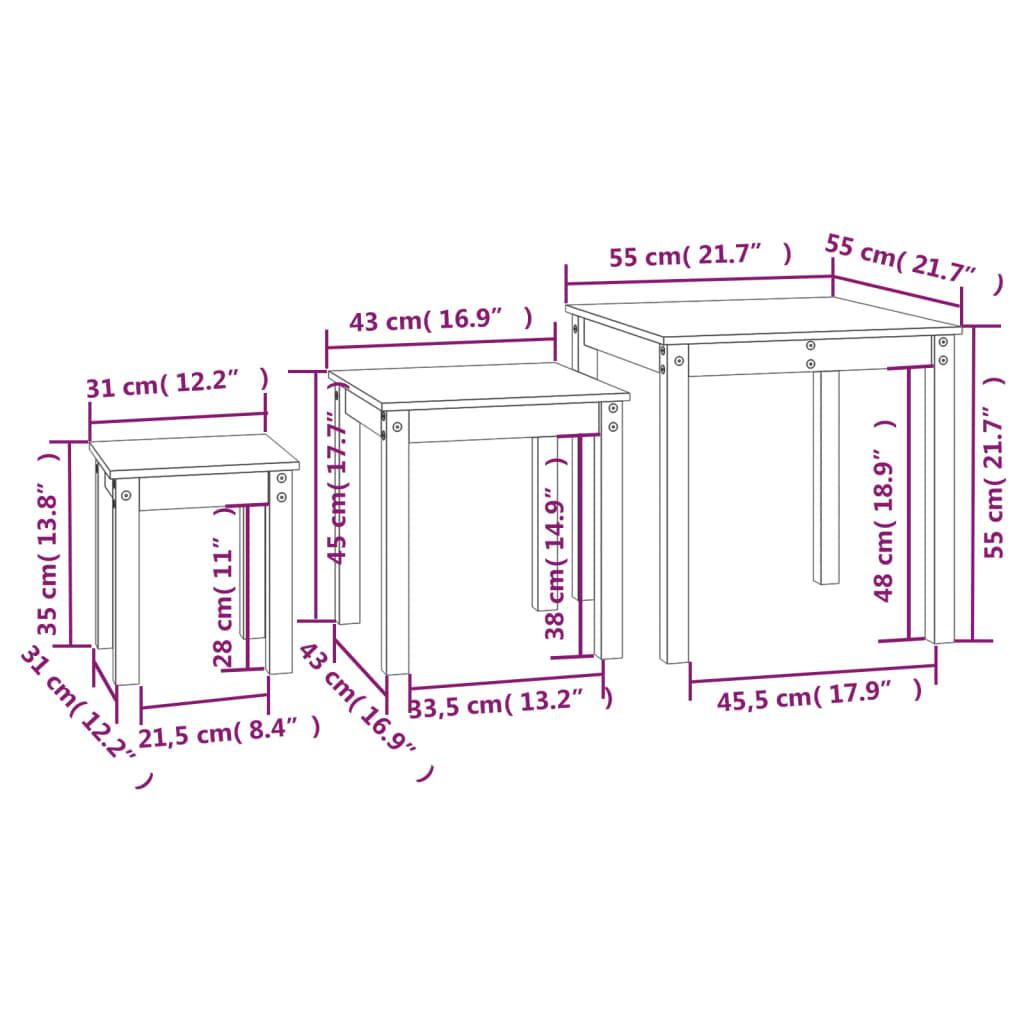 vidaXL Nesting Tables 3 pcs Solid Wood Pine