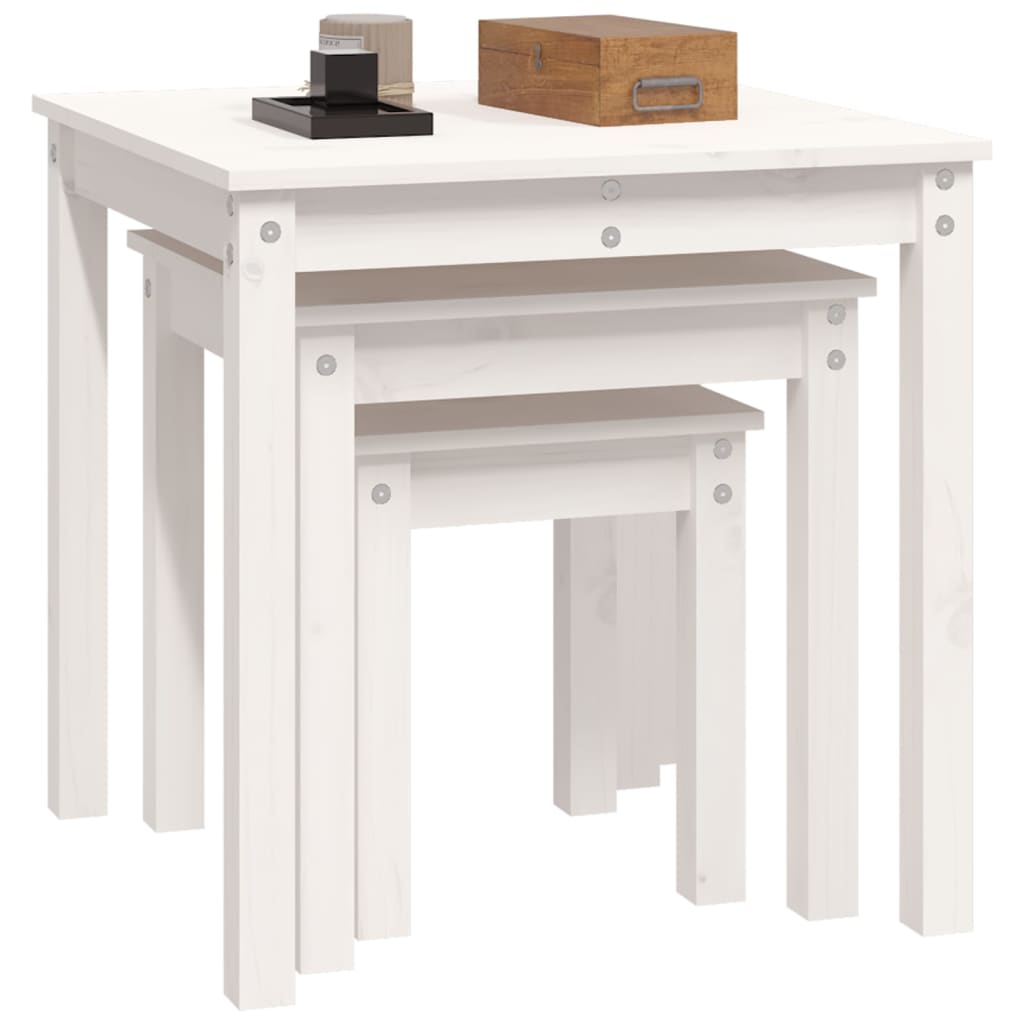 vidaXL Nesting Tables 3 pcs White Solid Wood Pine