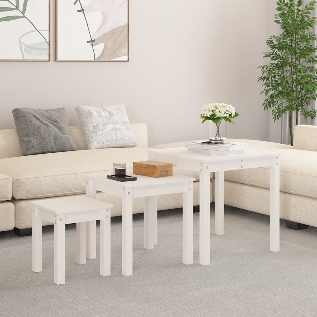 vidaXL Nesting Tables 3 pcs White Solid Wood Pine