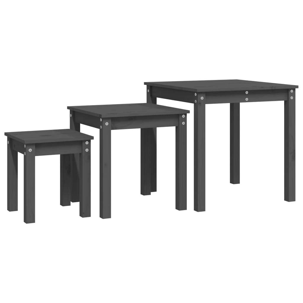 vidaXL Nesting Tables 3 pcs Grey Solid Wood Pine