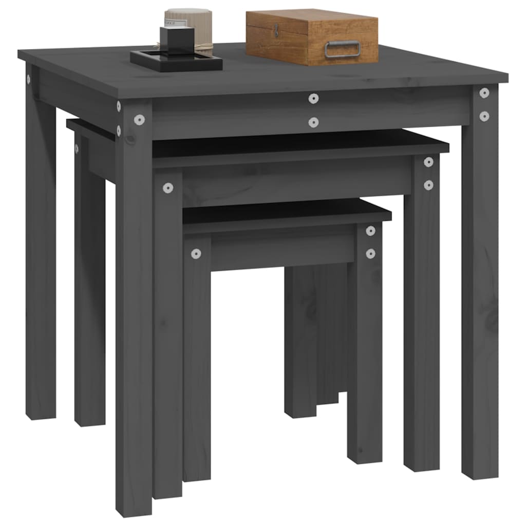 vidaXL Nesting Tables 3 pcs Grey Solid Wood Pine