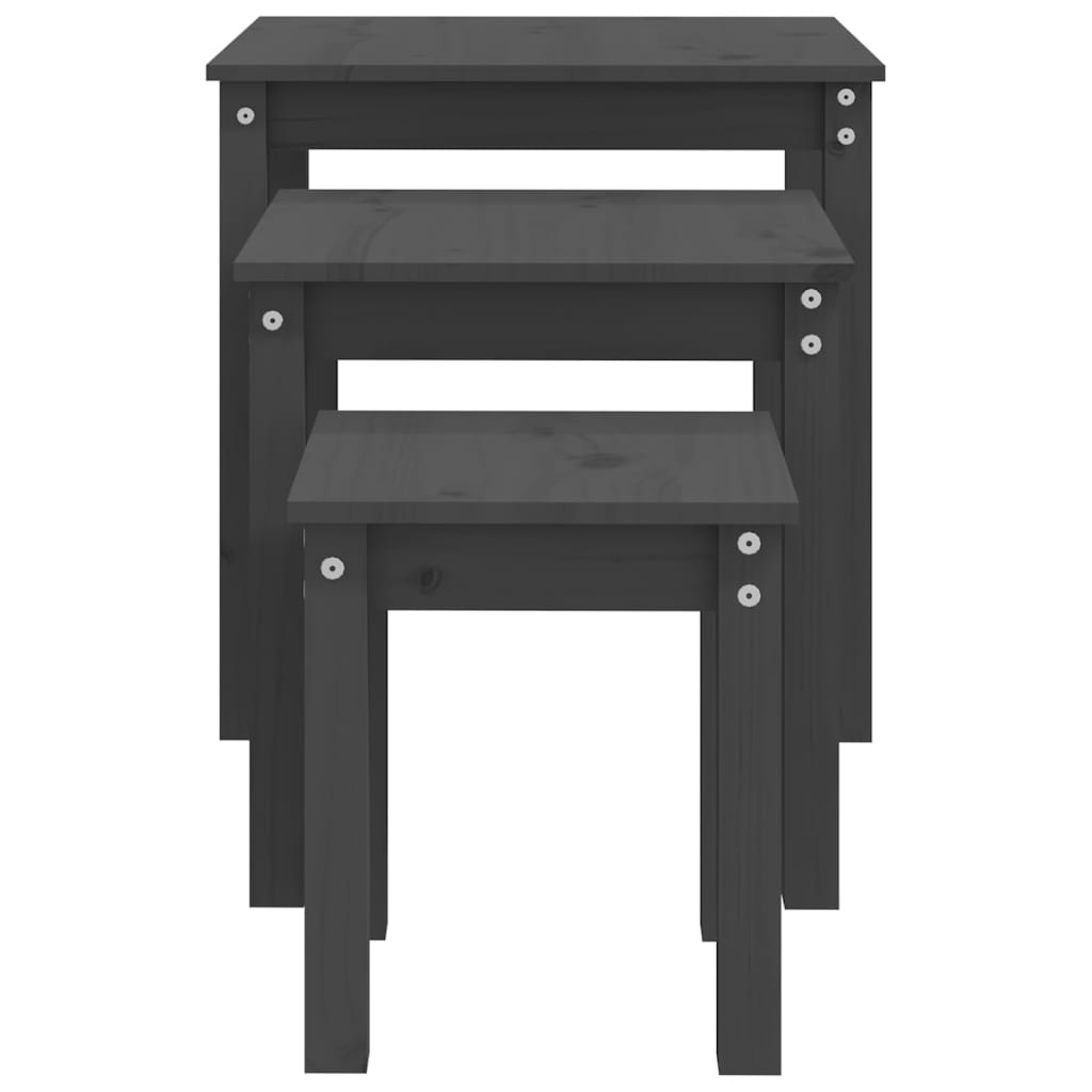 vidaXL Nesting Tables 3 pcs Grey Solid Wood Pine