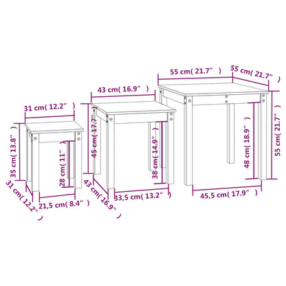 vidaXL Nesting Tables 3 pcs Honey Brown Solid Wood Pine