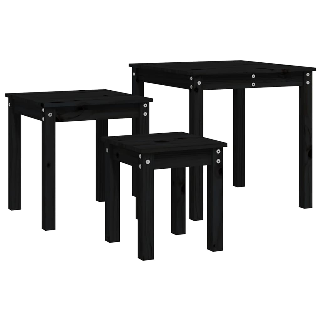 vidaXL Nesting Tables 3 pcs Black Solid Wood Pine