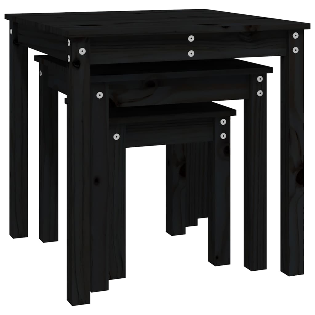 vidaXL Nesting Tables 3 pcs Black Solid Wood Pine