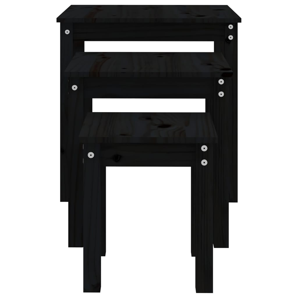vidaXL Nesting Tables 3 pcs Black Solid Wood Pine