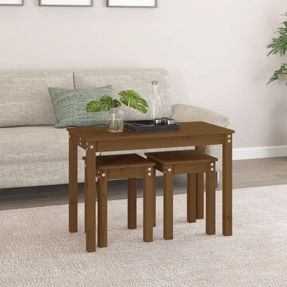 vidaXL Nesting Tables 3 pcs Honey Brown Solid Wood Pine