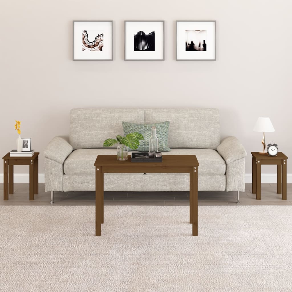 vidaXL Nesting Tables 3 pcs Honey Brown Solid Wood Pine