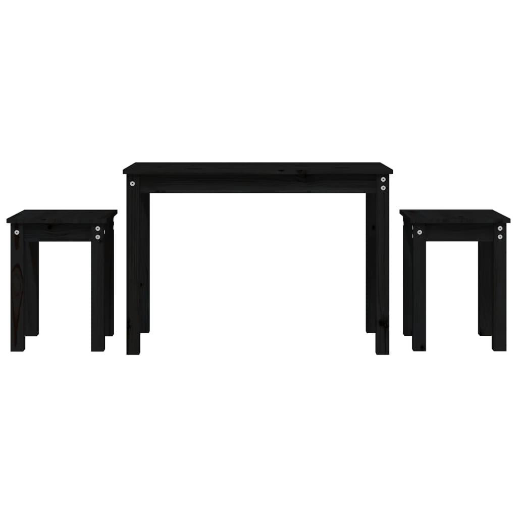 vidaXL Nesting Tables 3 pcs Black Solid Wood Pine