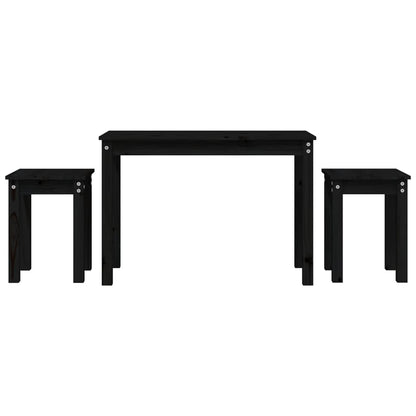 vidaXL Nesting Tables 3 pcs Black Solid Wood Pine