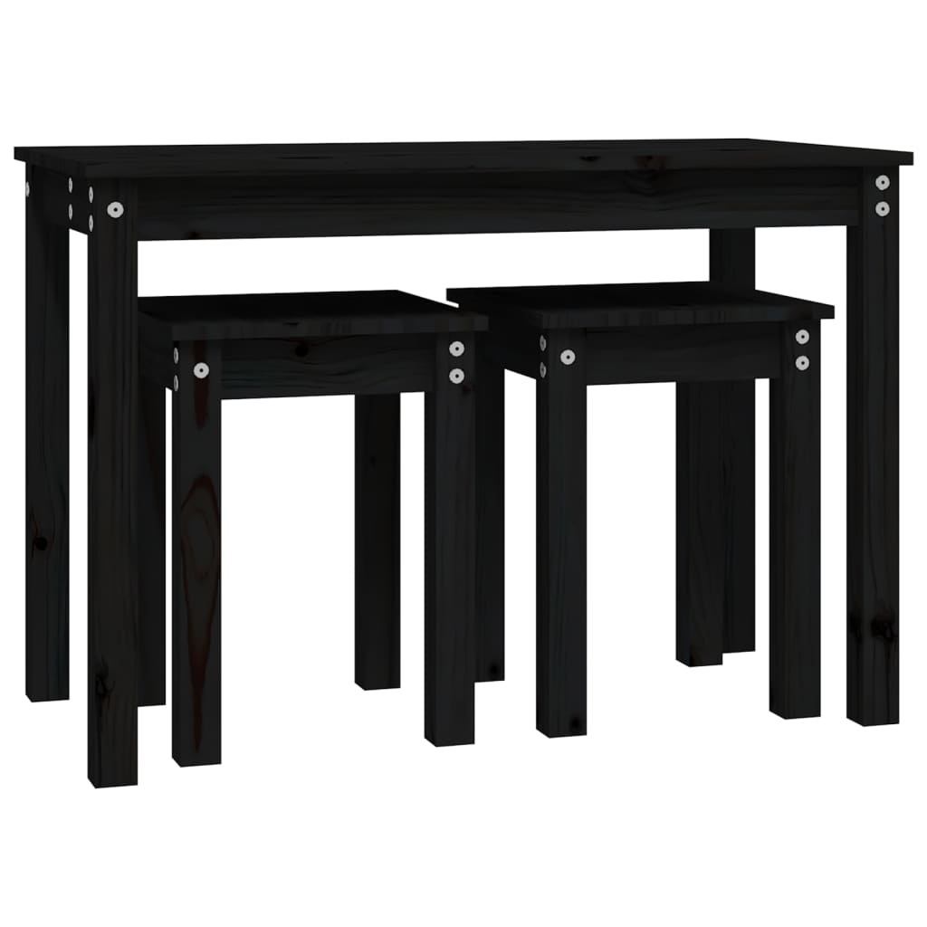 vidaXL Nesting Tables 3 pcs Black Solid Wood Pine