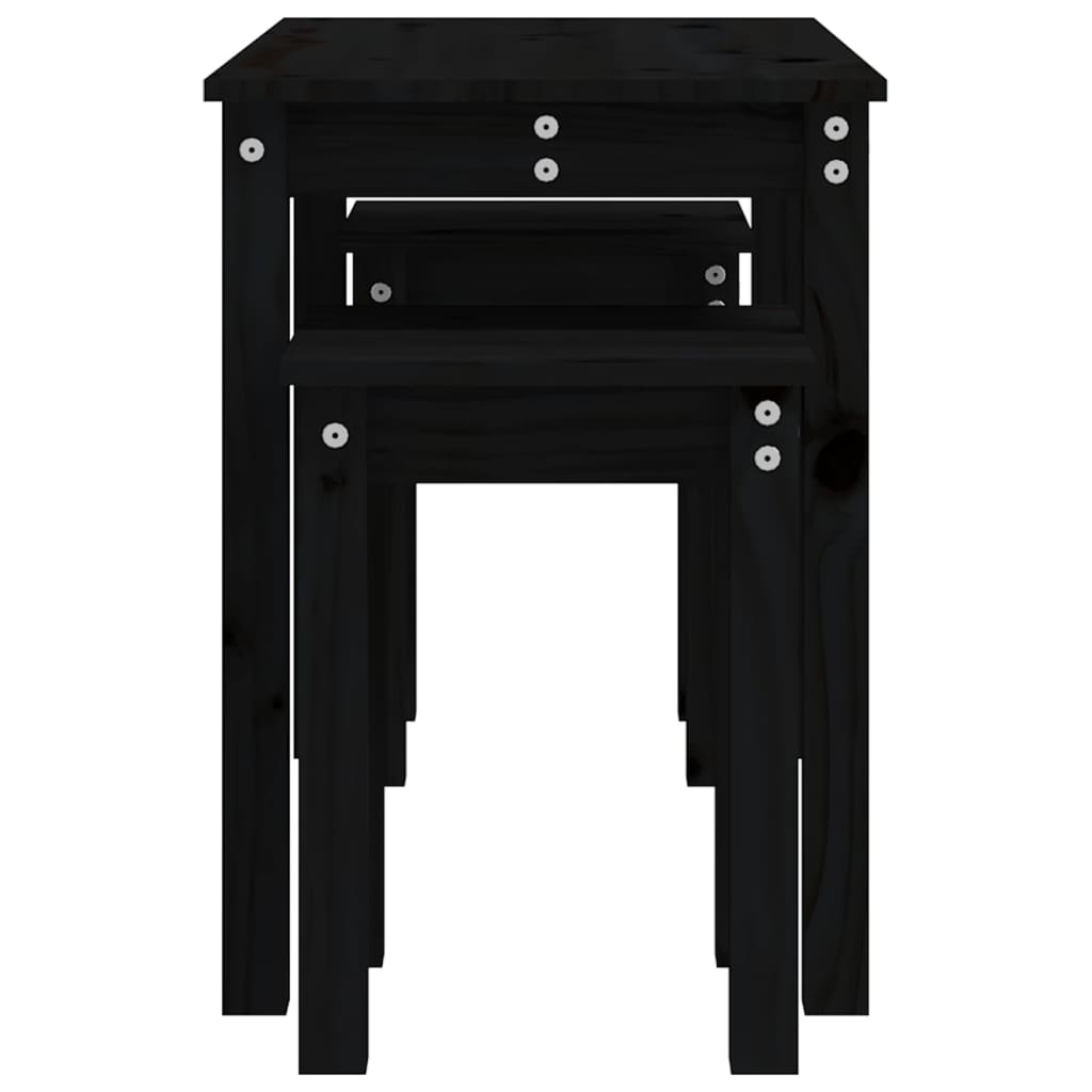 vidaXL Nesting Tables 3 pcs Black Solid Wood Pine