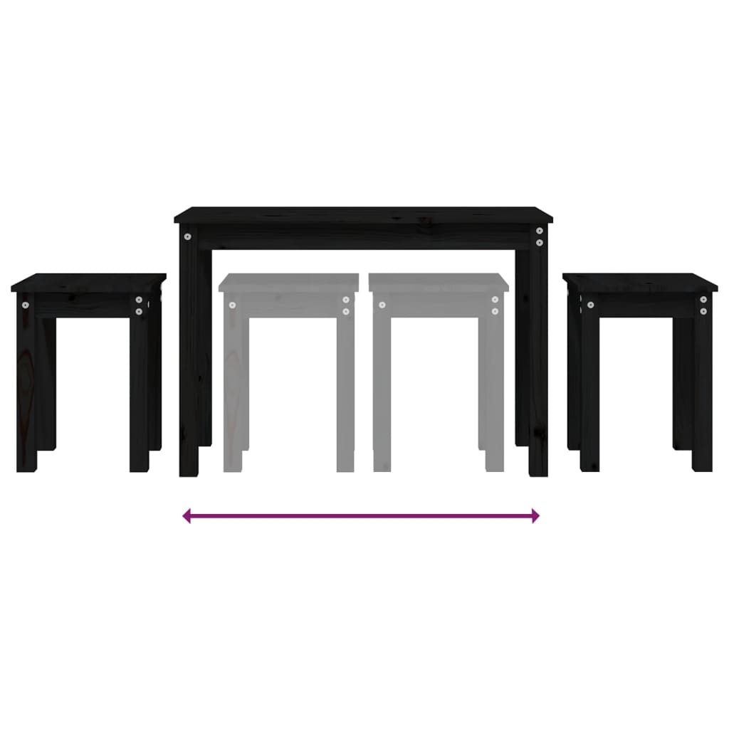 vidaXL Nesting Tables 3 pcs Black Solid Wood Pine