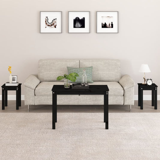 vidaXL Nesting Tables 3 pcs Black Solid Wood Pine