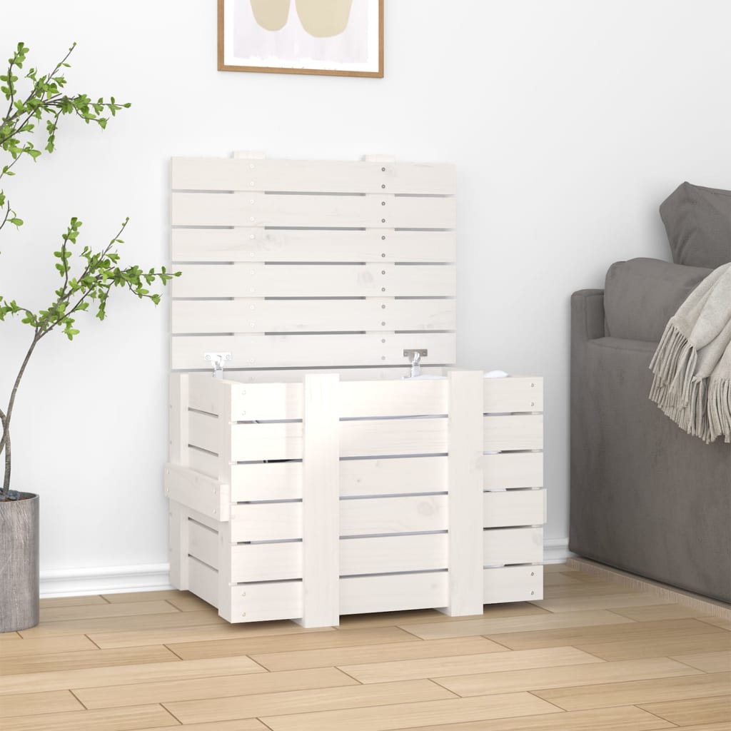 vidaXL Storage Box White 58x40.5x42 cm Solid Wood Pine