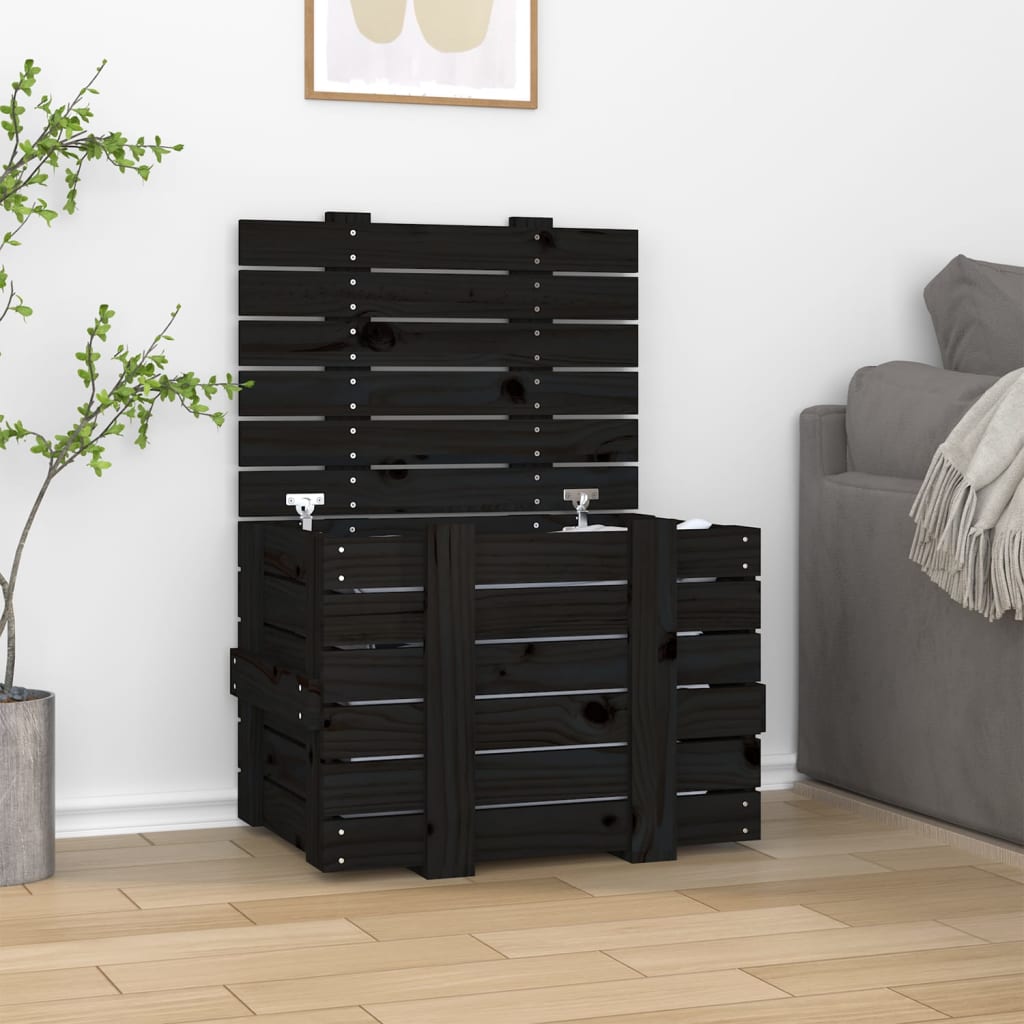 vidaXL Storage Box Black 58x40,5x42 cm Solid Wood Pine