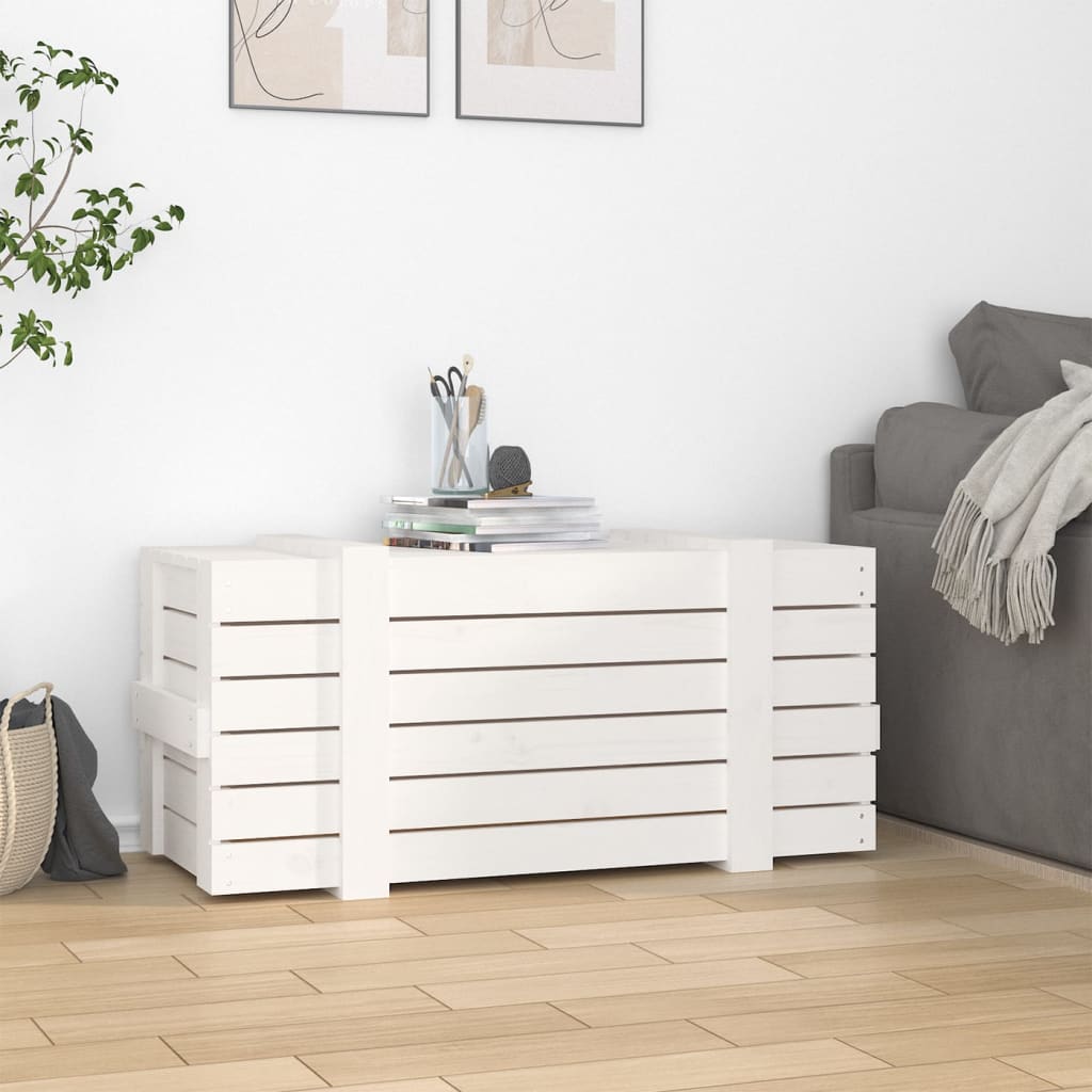 vidaXL Storage Box White 91x40.5x42 cm Solid Wood Pine
